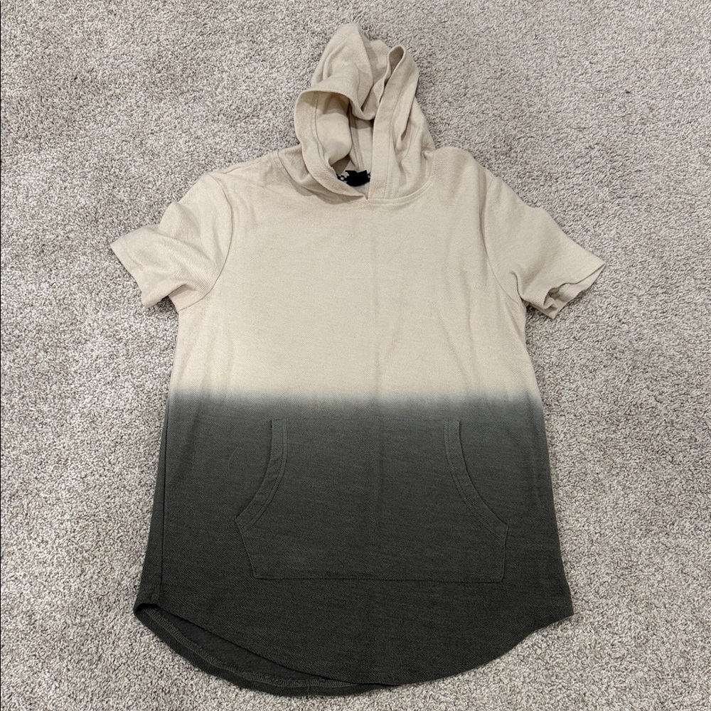 art class Short Sleeve Hooded Dip-Dye Top in Cream and Charcoal